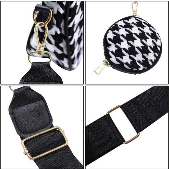 Black & White Houndstooth Convertible Crossbody Bag with Coin Pouch | NEW - Picture 11 of 11